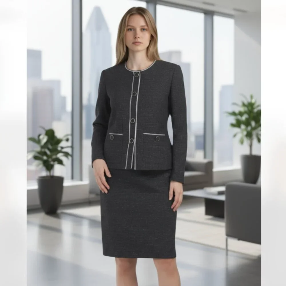 NWT NIPON BOUTIQUE Navy/Ivory 2pc Jacket And Skirt Suit